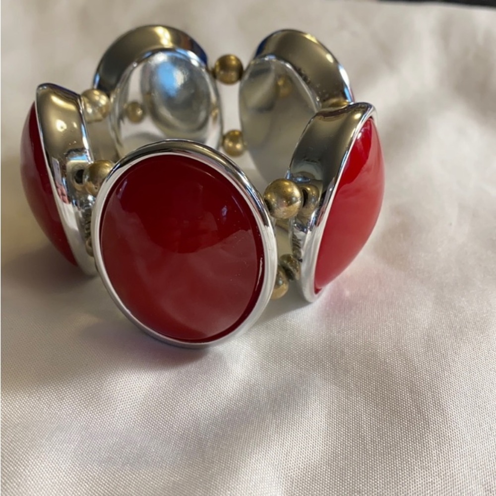 Big and Bold Red Stone with Silver Bracelet